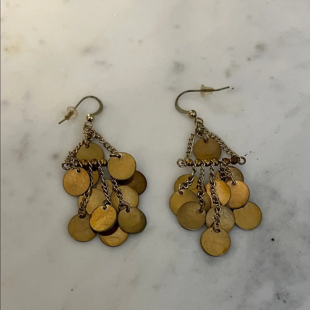 Gold Tone Disc Cluster Dangle Earrings - Women Jewelry